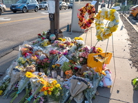 A memorial set up for victims of the mass school shooting at a Catholic school church.