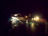 USS New Orleans on fire in water